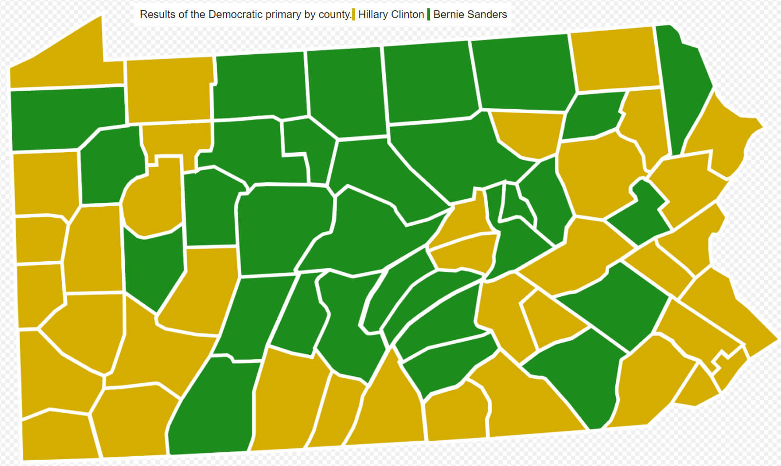 2016 EU Presidentiel Election Carte dans Pennsylvania Clinton vs Sanders